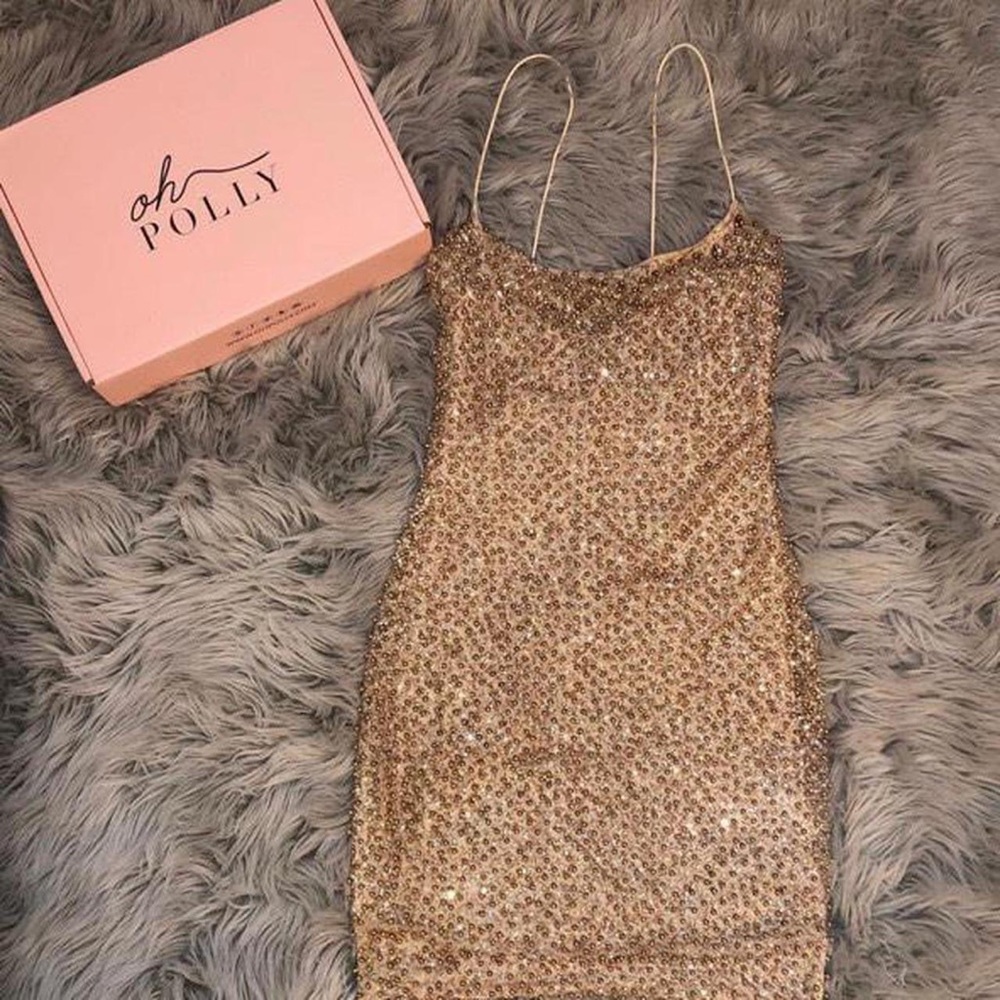 Oh Polly Gold Embellished Mini Dress